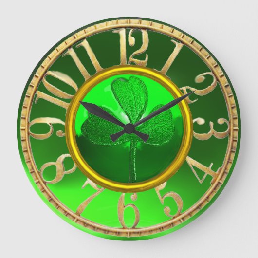 Gold Emerald Green Shamrock St Patrick's Day Grote Klok (Voorkant)