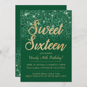 Gold Emerald Sweet 16 Invitations d'anniversaire