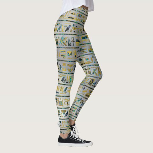 Gold en Abalone Egyptische hiërogliefen op parel Leggings (Rechts)