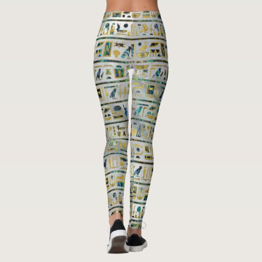 Gold en Abalone Egyptische hiërogliefen op parel Leggings (Achterkant)