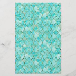 Gold- en Aqua Maroccan-patroon Briefpapier