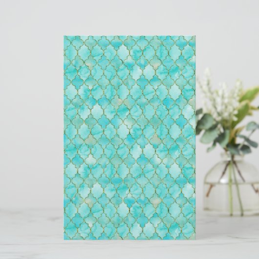 Gold- en Aqua Maroccan-patroon Briefpapier (Staand voorkant)