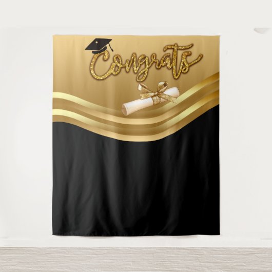 Gold- en BlacK-Afstuderen - Foto-backdrop tapes Wandkleed (Voorkant)