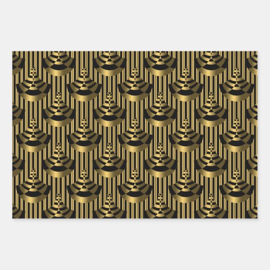 Gold en Black Art Deco Elegant Inpakpapier Vel (Voorkant)