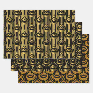 Gold en Black Art Deco Elegant Inpakpapier Vel