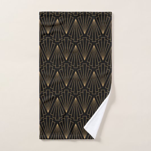 Gold en Black Art Deco Fan Flower Pattern Bad Handdoek (Handdoek)