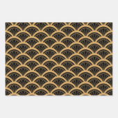 Gold en Black Art Deco Fan Flower Pattern Inpakpapier Vel (Voorkant)