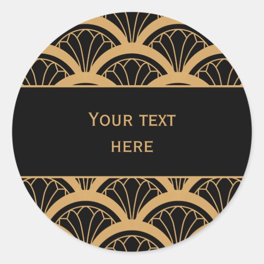 Gold en Black Art Deco Fan Flower Pattern Ronde Sticker (Voorkant)