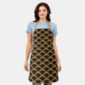 Gold en Black Art Deco Fan Flower Pattern Schort (Gedragen)