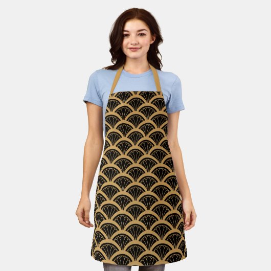 Gold en Black Art Deco Fan Flower Pattern Schort (Gedragen)