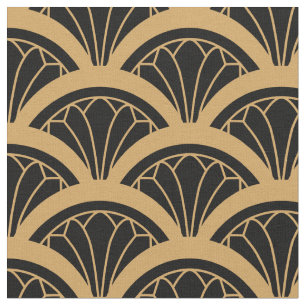 Gold en Black Art Deco Fan Flower Pattern Stof