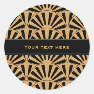 Gold en Black Art Deco Fan Flowers Motif Ronde Sticker