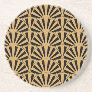 Gold en Black Art Deco Fan Flowers Motif Zandsteen Onderzetter