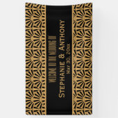 Gold en Black Art Deco Fan Flowers Wedding Spandoek (Verticaal)