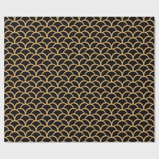 Gold en Black Art Deco Fish Scale Pattern Cadeaupapier (Vlak)