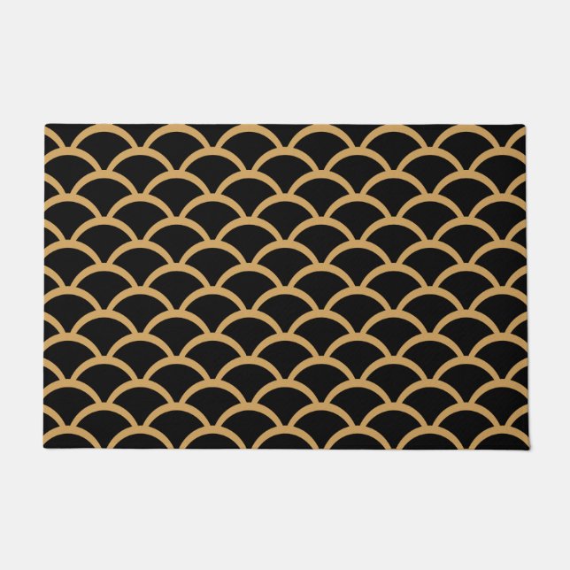 Gold en Black Art Deco Fish Scale Pattern Deurmat (Voorkant)