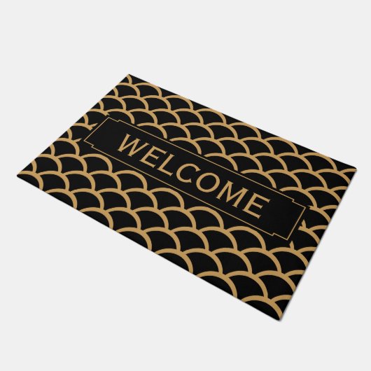 Gold en Black Art Deco Fish Scale Pattern Welkom Deurmat (Schuin)