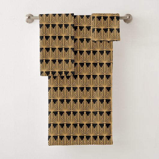 Gold- en Black Art Deco-patroon Bad Handdoek (Insitu)
