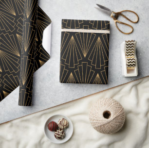 Gold- en Black Art Deco-patroon Cadeaupapier
