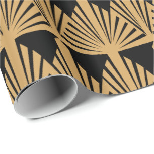 Gold- en Black Art Deco-patroon Cadeaupapier