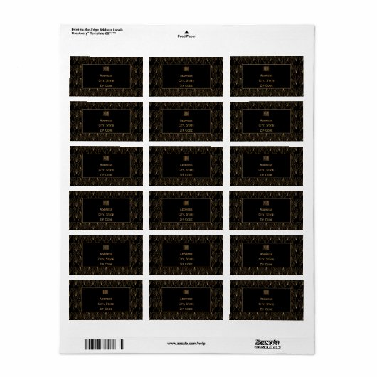 Gold- en Black Art Deco-patroon Etiket (Full Sheet)