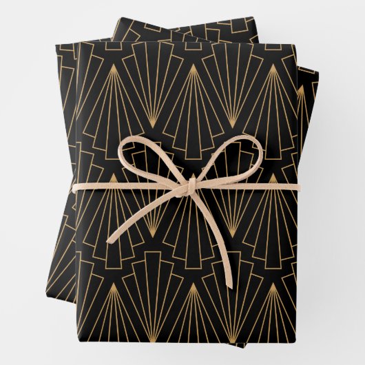 Gold- en Black Art Deco-patroon Inpakpapier Vel (In situ)