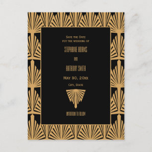 Gold en Black Art Deco Patroon Opslaan Datum Aankondigingskaart