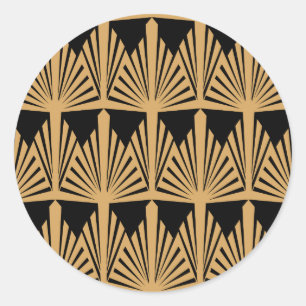 Gold- en Black Art Deco-patroon Ronde Sticker