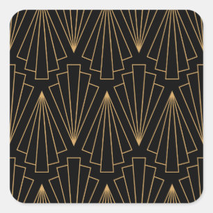 Gold- en Black Art Deco-patroon Vierkante Sticker