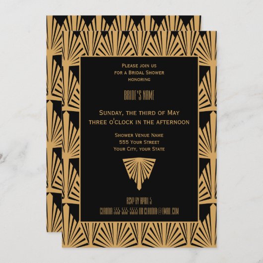 Gold- en Black Art Deco Pattern-Vrijgezellenfeest Kaart (Voorkant / Achterkant)