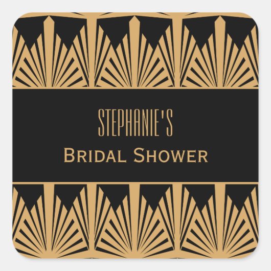 Gold- en Black Art Deco Pattern-Vrijgezellenfeest Vierkante Sticker (Voorkant)
