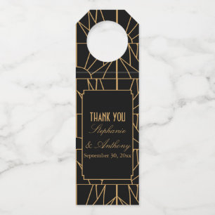 Gold en Black Art Deco Pattern Wedding Flessenhanger