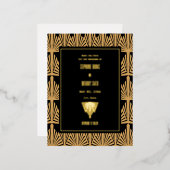 Gold en Black Art Deco Pattern Wedding Folie Uitnodiging Briefkaart (Voorkant / Achterkant)