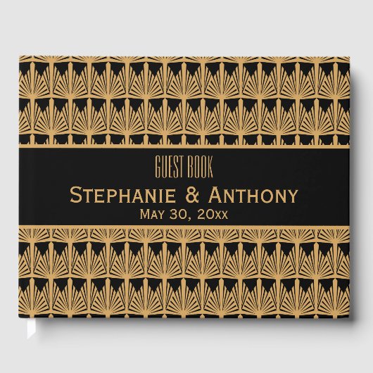 Gold en Black Art Deco Pattern Wedding Gastenboek (Voorkant)