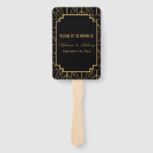 Gold en Black Art Deco Pattern Wedding Handwaaier (Voorkant)