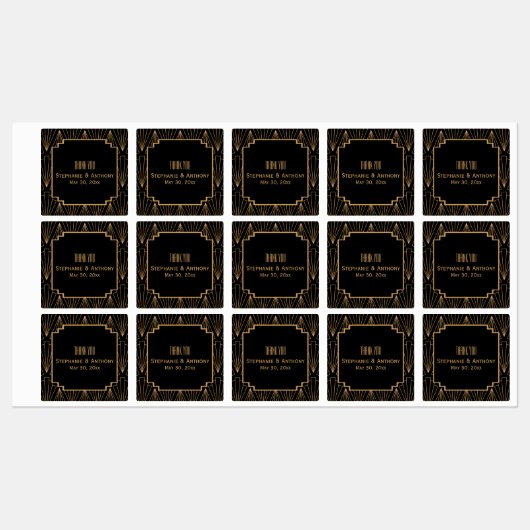 Gold en Black Art Deco Pattern Wedding Labels (Vel)
