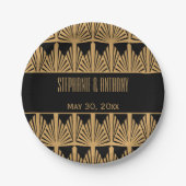 Gold en Black Art Deco Pattern Wedding Papieren Bordje (Voorkant)