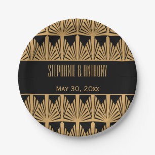 Gold en Black Art Deco Pattern Wedding Papieren Bordje