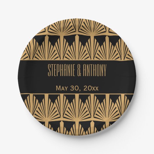 Gold en Black Art Deco Pattern Wedding Papieren Bordje (Voorkant)