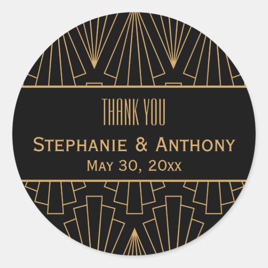 Gold en Black Art Deco Pattern Wedding Ronde Sticker (Voorkant)