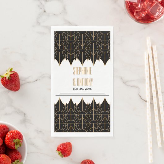 Gold en Black Art Deco Pattern Wedding Servet (Insitu)