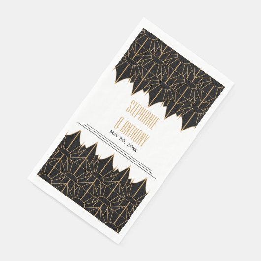 Gold en Black Art Deco Pattern Wedding Servet (Hoek)
