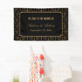 Gold en Black Art Deco Pattern Wedding Spandoek (Insitu)