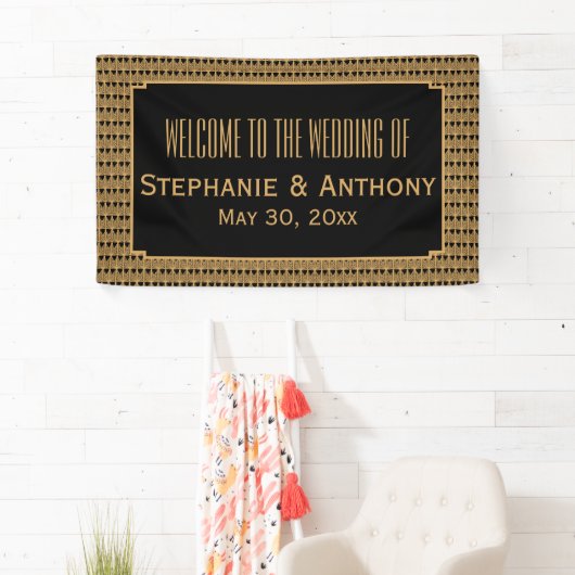Gold en Black Art Deco Pattern Wedding Spandoek (Insitu)
