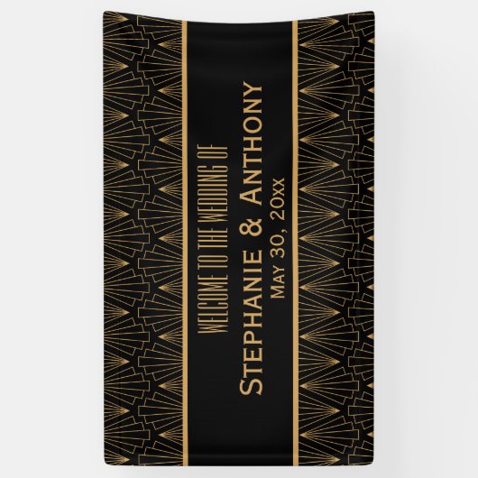 Gold en Black Art Deco Pattern Wedding Spandoek (Verticaal)