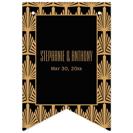 Gold en Black Art Deco Pattern Wedding Vlaggetjes (Tweede vlag)