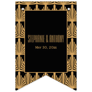 Gold en Black Art Deco Pattern Wedding Vlaggetjes
