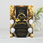 Gold en Black Birthday Invitation Kaart (Staand voorkant)