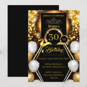 Gold en Black Birthday Invitation Kaart (Voorkant / Achterkant)
