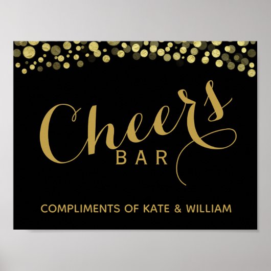 GOLD en Black CHEER Bar, bruiloft of partijnummer Poster (Voorkant)